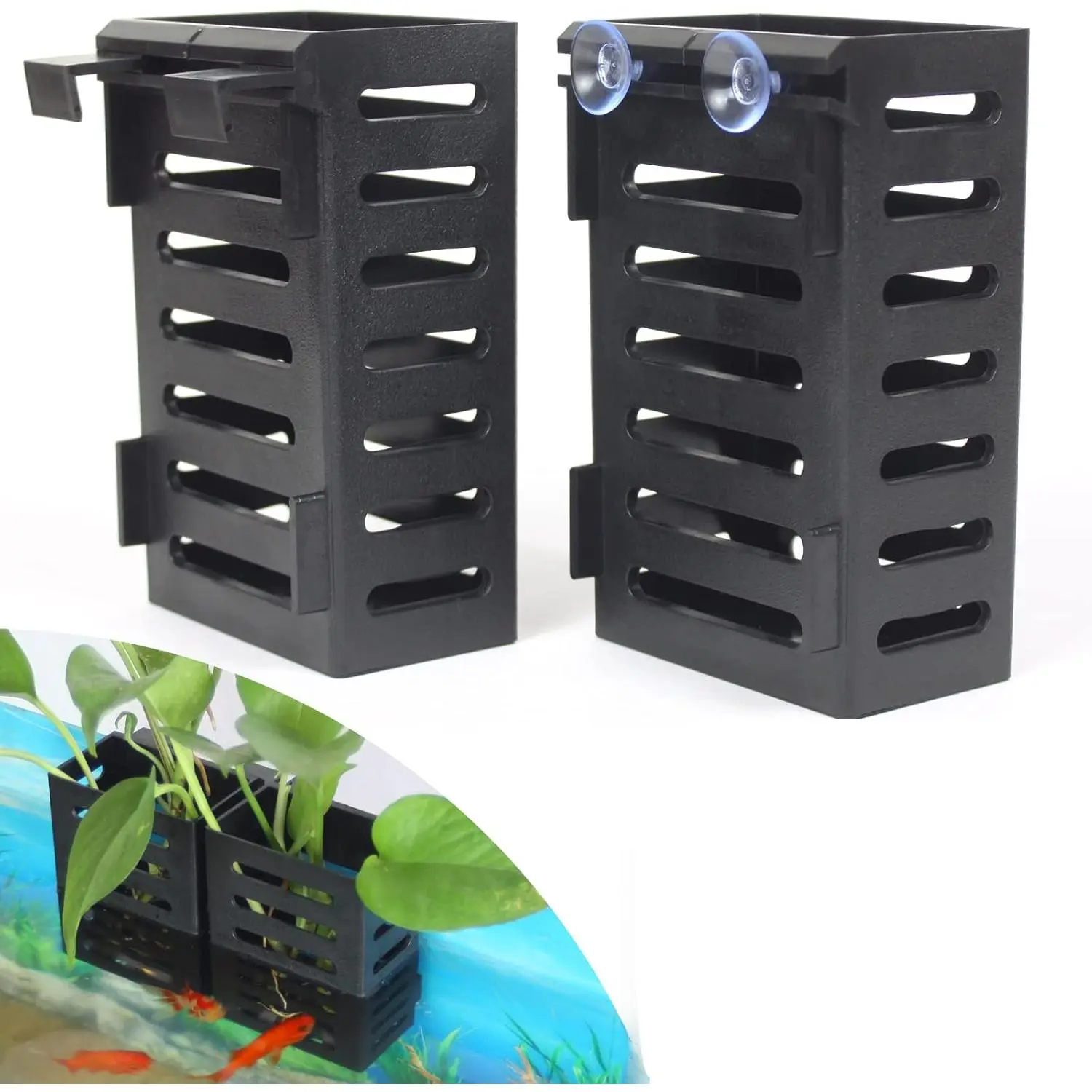 Aquarium Plant Holder, Suction Cup Plant Holder, Plant Clips for Aquarium, 2 Pcs Fish Tank Planter Cups with Hooks & Suction Cups for Emersed Aquatic Plant Cultivation & Water Feature Decor