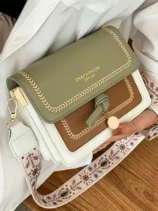 Fashionable Crossbody Handbags for Women, Casual Color Block Design, Small Square Shape, Wide Strap, Ideal for Parties, Dates, School, Outdoor Activities