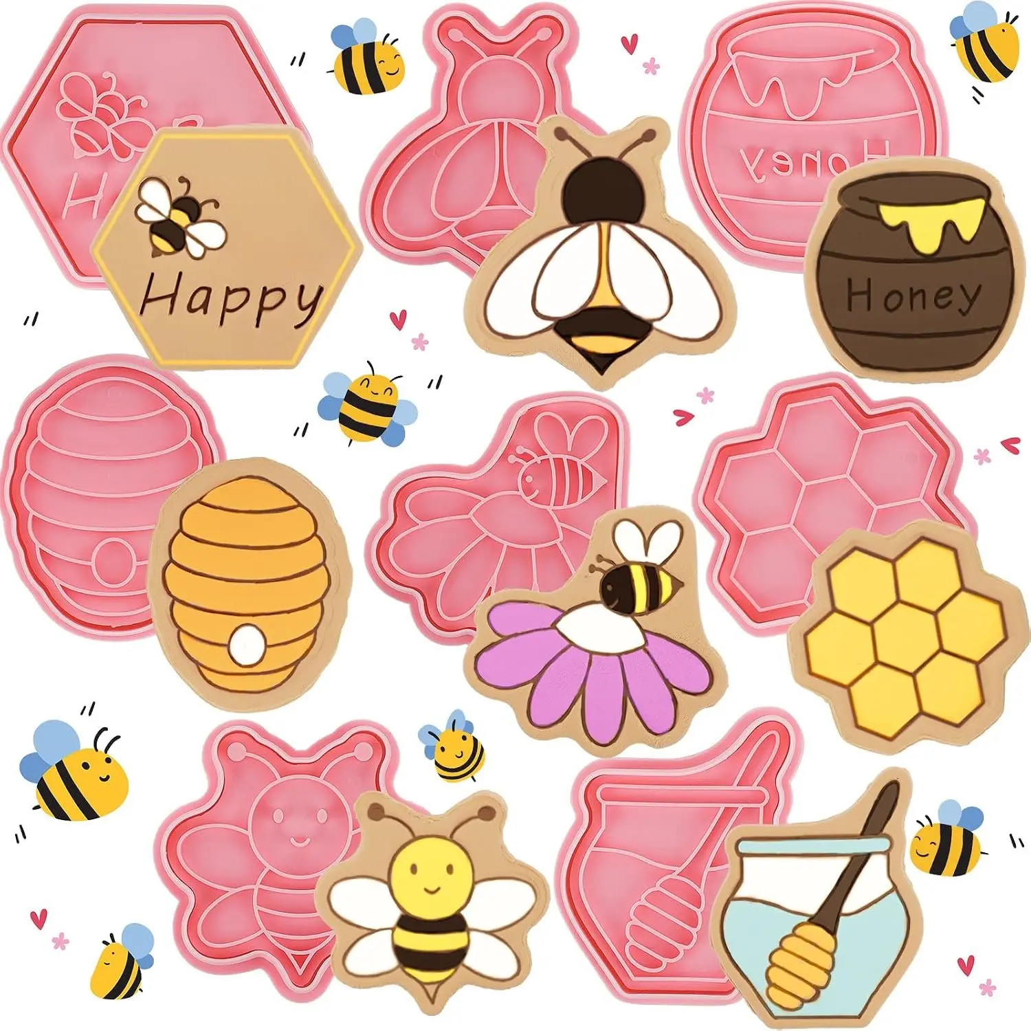 8 count  Cookie Cutters Set  Butterfly   Honey Beehive Shape Biscuit Molds Funny Cartoon Biscuit Molds Embossed Cookie Cutters for Party Baking Decoration Favor( Theme)