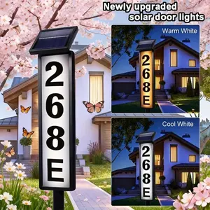 Outdoor Waterproof House Number Light & Address Sign with Stake - IP44 Waterproof Sensor LED Pathway Suitable for Yard, Garden, Store, Path, Driveway - Switch-Controlled Warm/Warm Light, Numbers/Letters Stickers