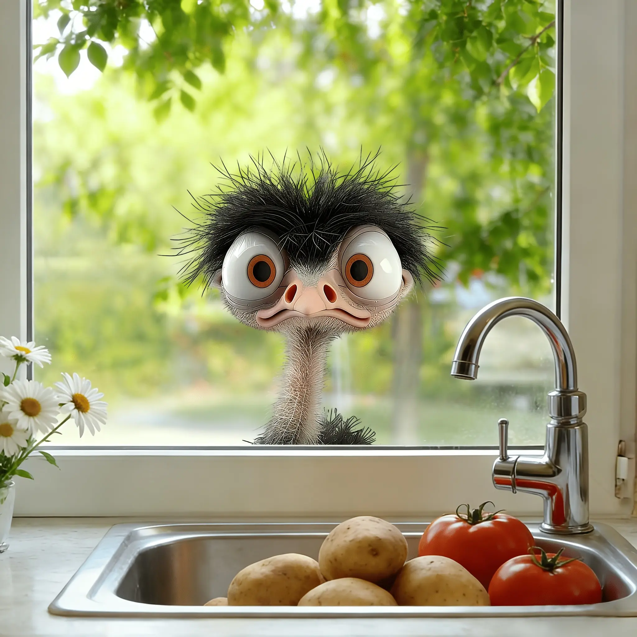 2PCs  Humorous Big-Eyed Ostrich Window Glass Sticker, Removable Self-Adhesive Decal, Suitable for Windows, Glass Doors And Home Decoration Wall Stickers, Adding a Playful And Interesting Atmosphere to The Space, Window Decals For Glass Windows