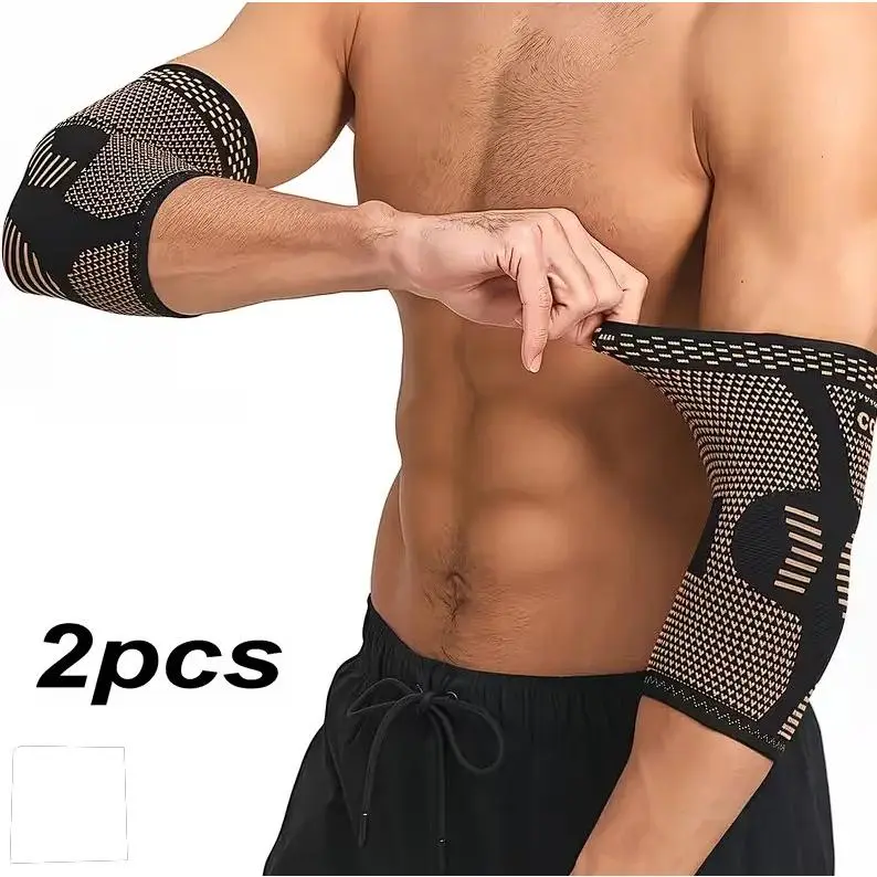 2pcs Copper Elbow Brace for Men - Sports Elbow Sleeve with Pain Relief, Copper Helps Keep Clean, Arm Compression Support, Tennis-Golf Ready for Weightlifting