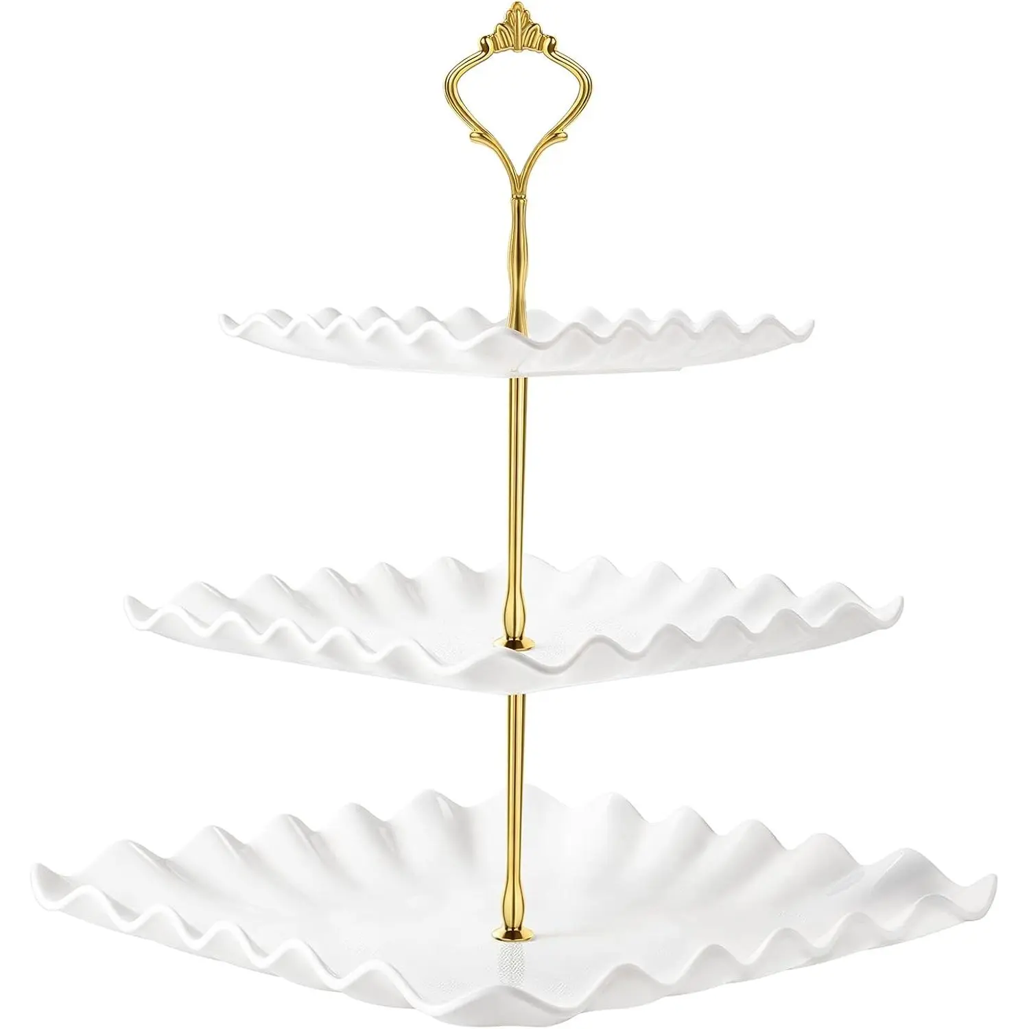Modern 3-Tier White Plastic Dessert Cupcake Stand, 14" Tall Party Ready Tiered Serving Tray with Metal Rod Support, Thicker-Graded Plastic, Holds Cupcakes, Suitable for Party, Wedding