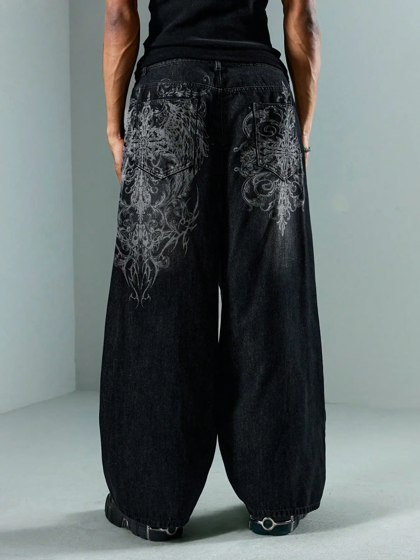 2026 American Retro Large Print Washed Loose Jeans for Men, Versatile Straight Leg Wide Leg Streetwear Fashion Long Pants, All Seasons Street Style