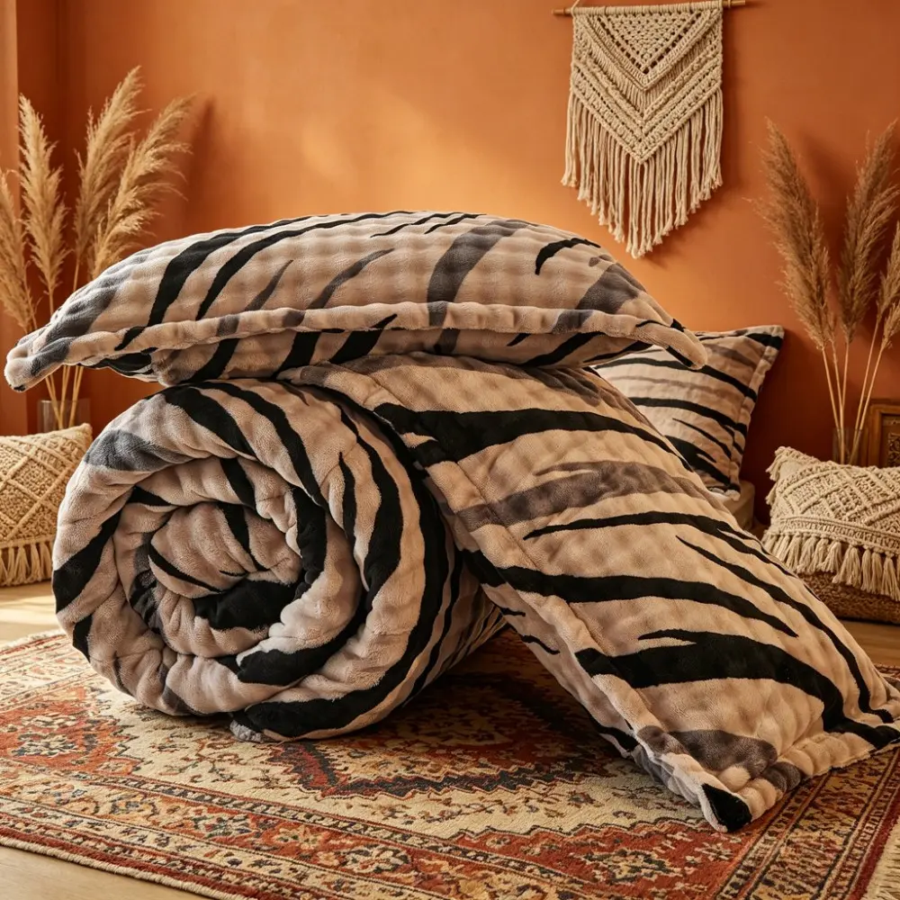 Extra Warm Comforter Set 3pcs - Ultra Soft Fluffy Reversible Plush Blanket, Thickened Flannel Bedding for Winter, Bohemian Decor for Bedroom Guest Room, Perfect Christmas Gift Idea