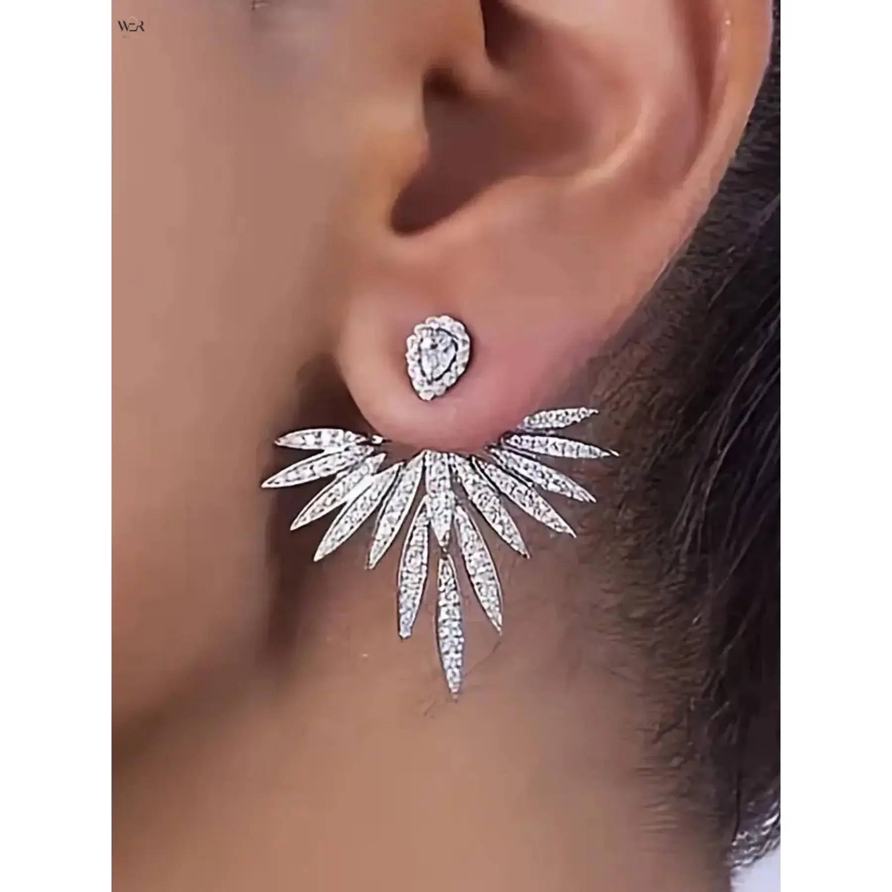 Women's Silver Wing Feather Rhinestone Crystal Dangle Earrings for Women - Lightweight, 3.5cm, 3cm (1.18in) Width, Versatile Casual Costume Jewelry for Daily Wear & Special Occasions, Perfect Gift, Adults, Bold, One Size Fits All