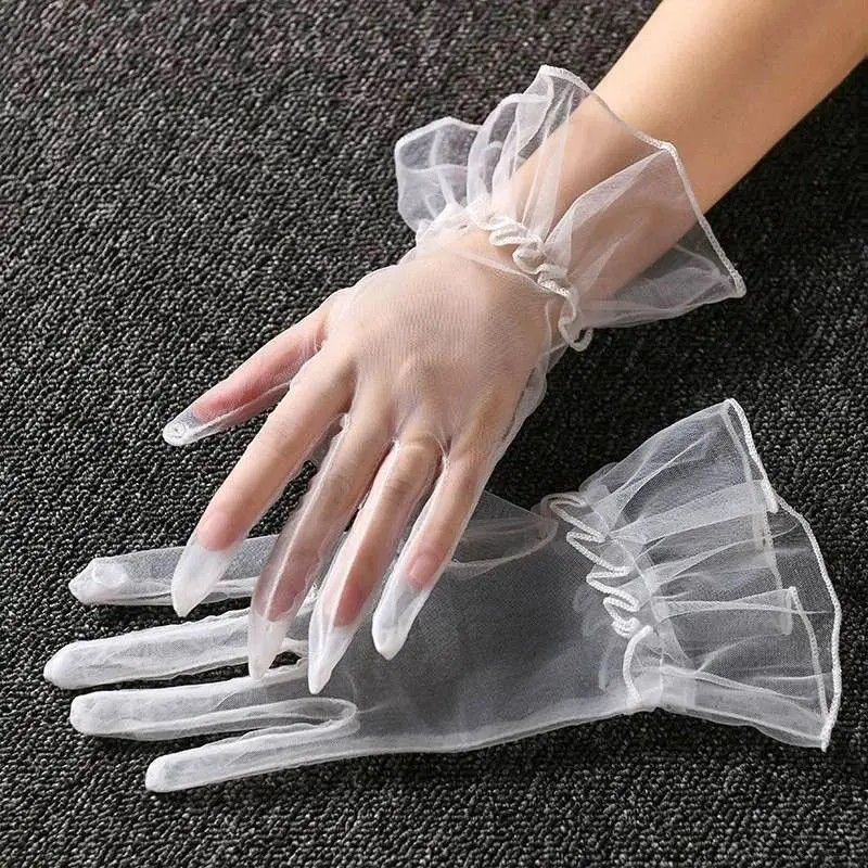 1 Pair Women Wedding Lace Mesh Gloves Ladies Wrist Gloves for Lady Marriage Gloves Evening Party Cosplay Accessories