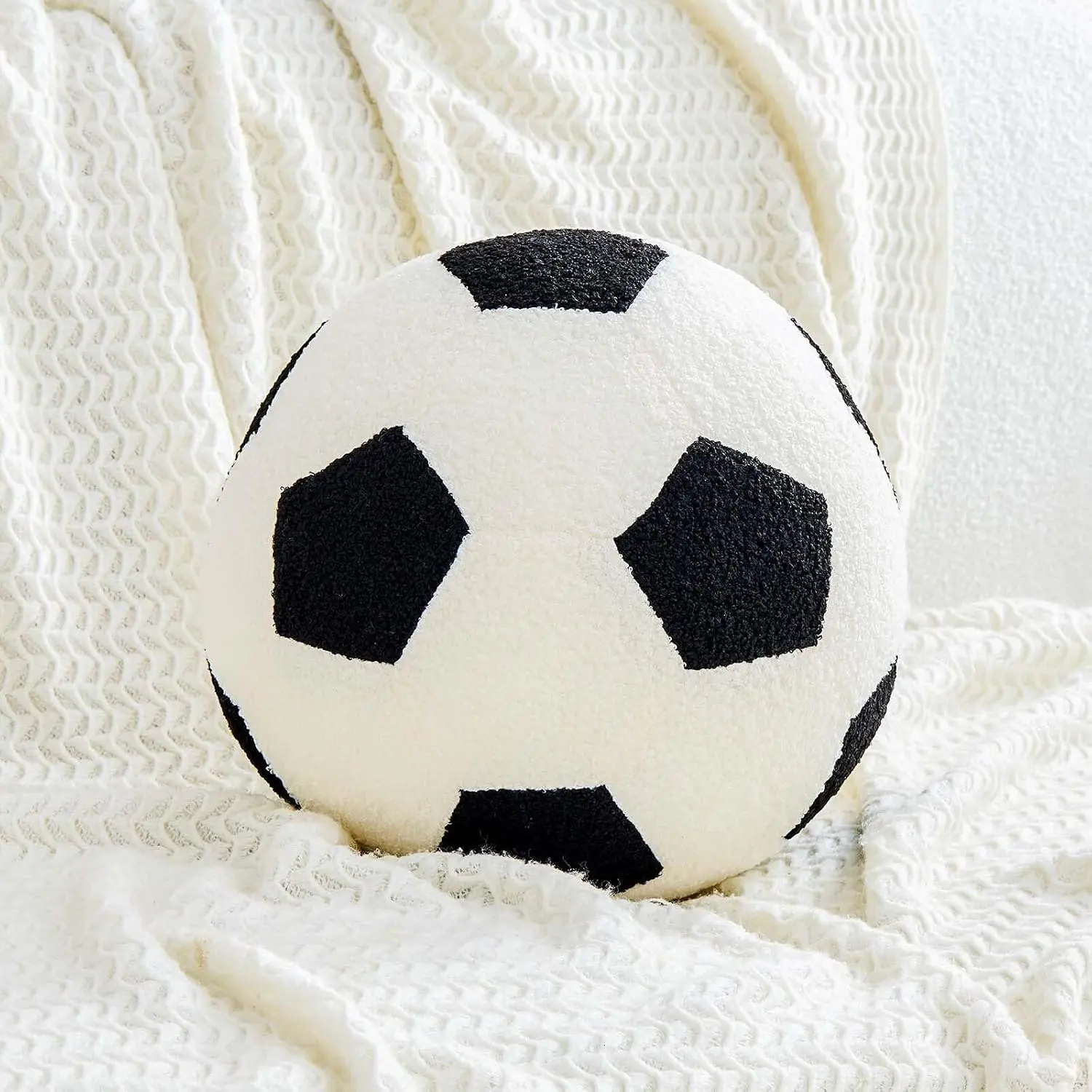 Soccer Pillow Football Throw Pillow Round Aesthetic  Decor Soccer Decorative Pillow Soft Soccer  Ball Plush Pillows for Bedroom Sofa Chair Couch(Black,8 Inch)
