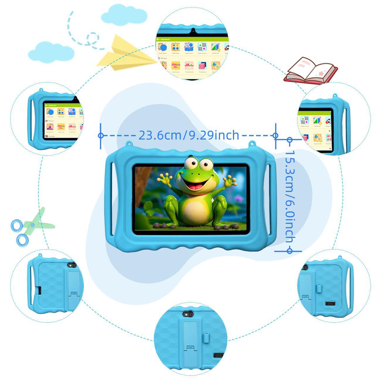 7 Inch Android Tablet, 1 Count Parental Control Learning Tablet with Shockproof Case, Dual Camera Tablet for Education, Best Gift, No Adapter