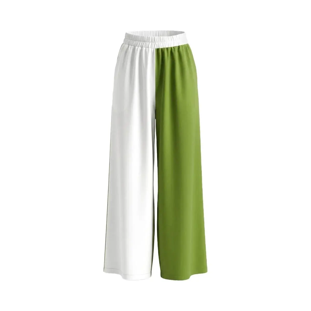 Women Elastic Waist Two‑Tone Color Block Wide Leg Pants, Contrast Split‑Color Loose Palazzo Trousers, Casual Flow‑Fit Long Bottoms, Summer Vacation Daily Street Travel Fashion Pants For Ladies