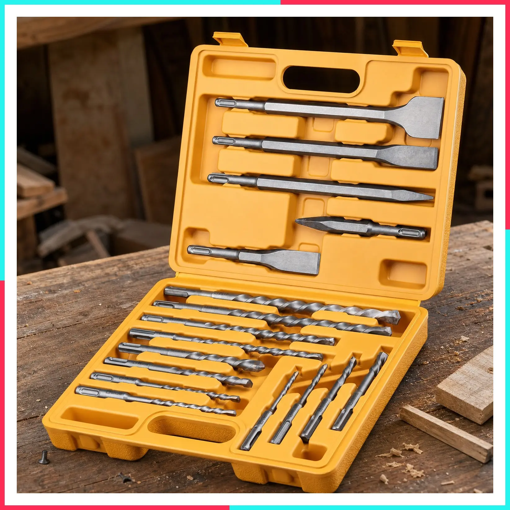 17-Piece SDS Plus Rotary Hammer Drill Bit & Chisel Set with YG8C Carbide Tips, Masonry Bits for Concrete, Brick and Stone, Storage Case, Ideal for DIY & Home Use