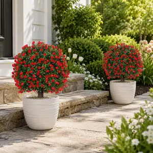 2pcs realistic artificial rose bouquets.Made of red color and green leaves,they come with easy-to-install flower holders Suitable for Valentine's Day,weddings home decoration and indoor lawn flower arrangements(resistant to UV rays no maintenance required
