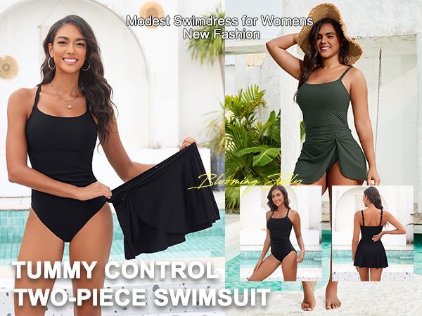 Eomenie One Piece Swimdress Swimsuits for Women Tummy Control Swim Dresses Bathing Suits Swimwear Swimsuit Slimming Beachwear onepieceswimsuit