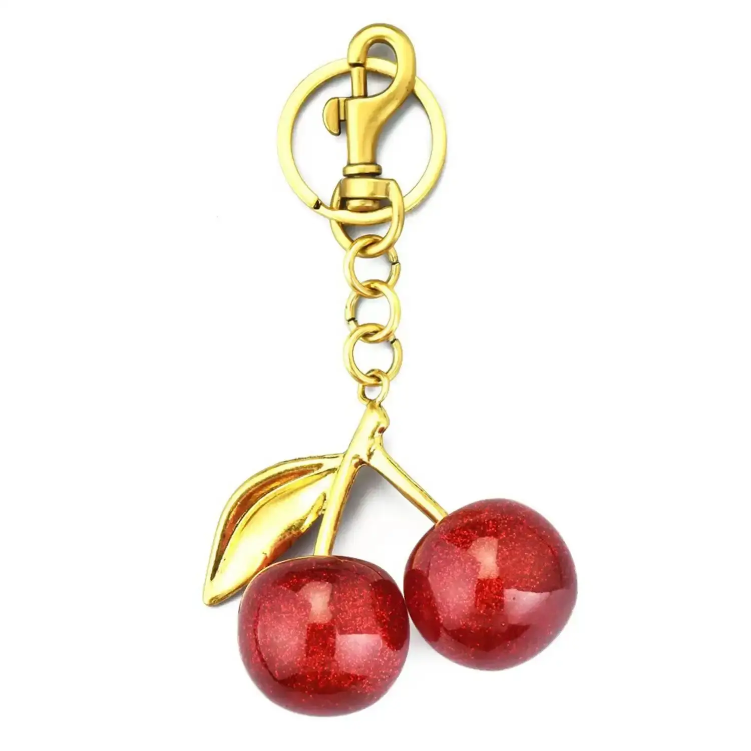 Gold Chain Red Cherry Keychain Cute Fruit Charm Pendant Accessory for Bags Keys