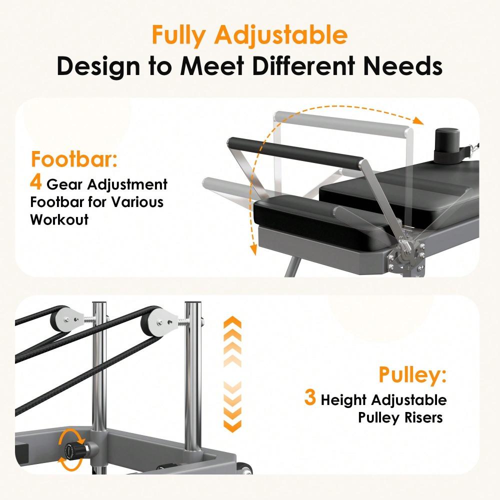 Pilates Reformer Machine, Indoor Pilates Reformer With High Strength Alloy Springs, Foldable Pilates Reformer For Home Gym