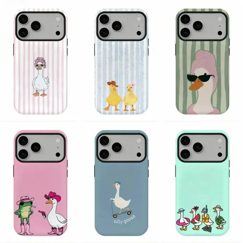 Case Retro Silly Goose Phone Case, 90s Western Duck Tough Cover, Bold Striped Summer Aesthetic Protective Case, Compatible for iPhone 17 16 15 14 13 12 11, Perfect Holiday Gift smartphone shell