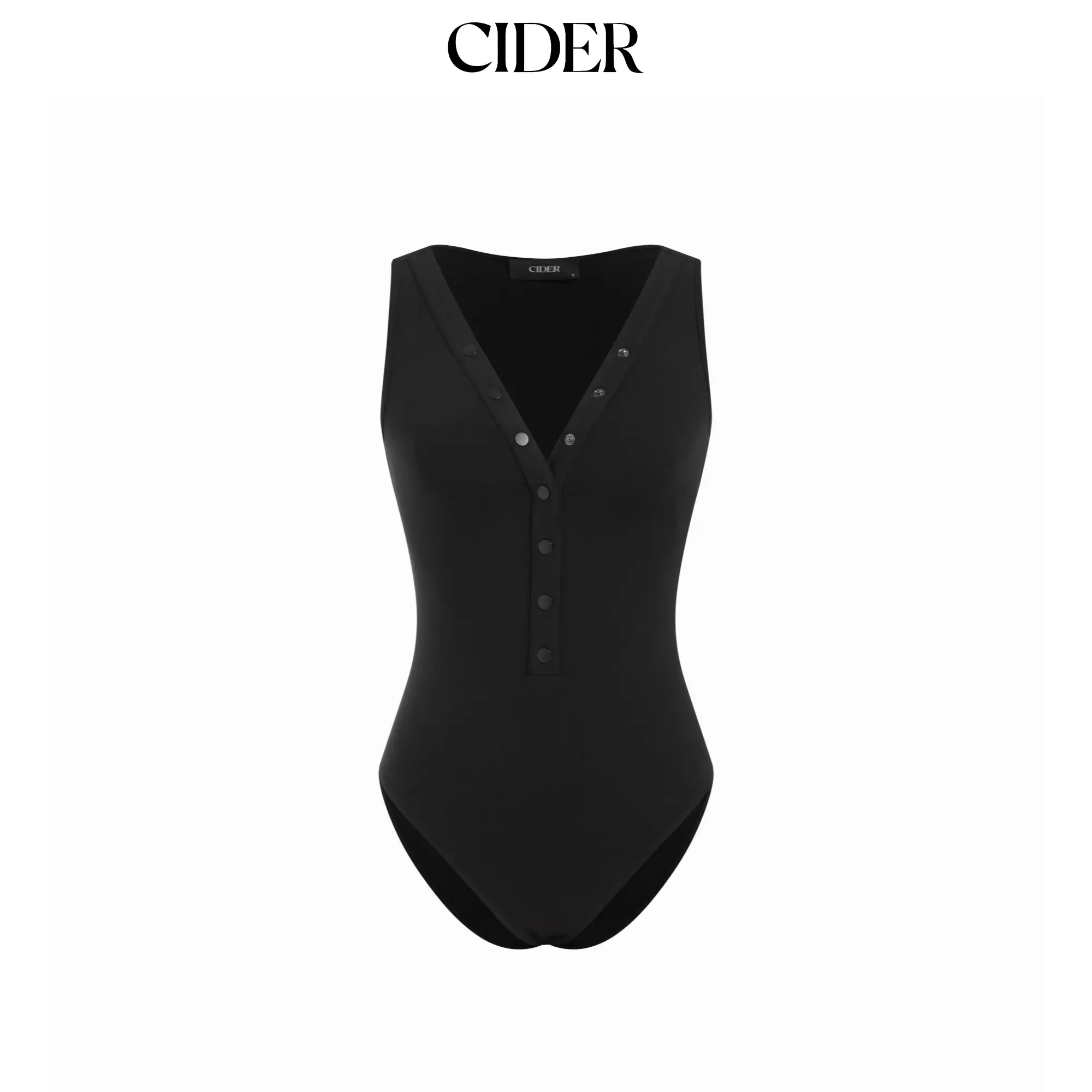 Cider High Stretch V-neck Metal Detail Bodysuit