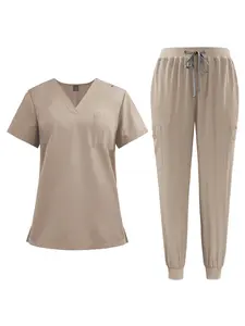 Matte Fabric Scrub Set Multi Color Quick Dry Workwear Skin Friendly Two Piece Uniform Unisex Career Outfit Salon Pet Clothes