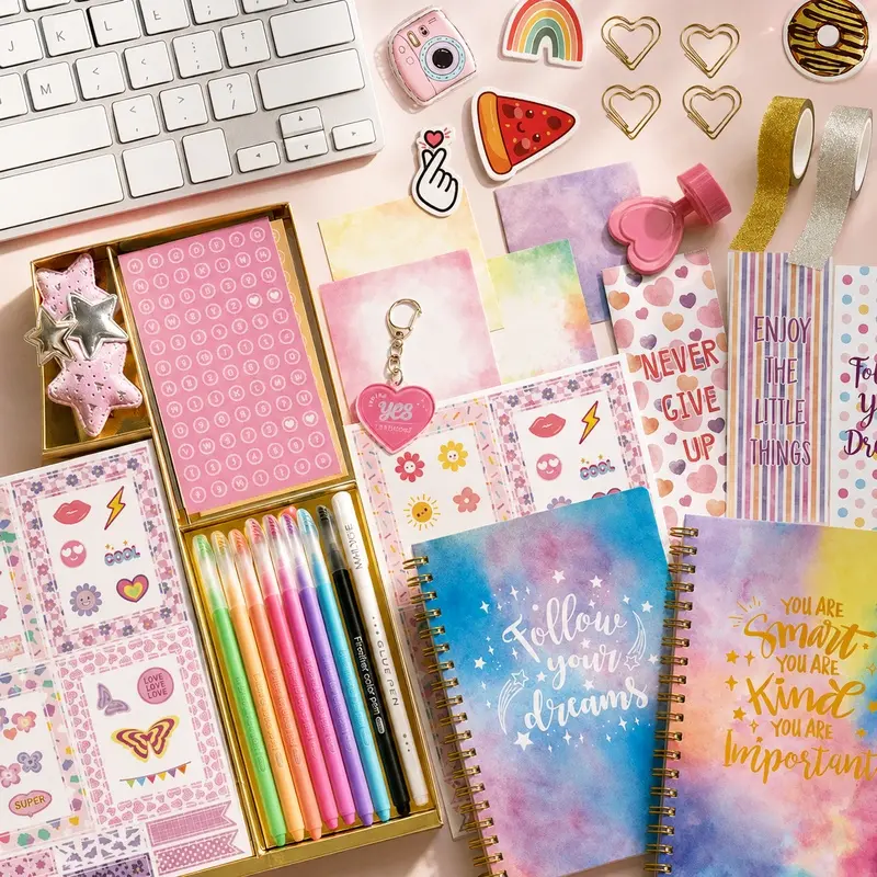 Journal Scrapbook Kit, Birthday Gift for Women Girls, Complete Journaling Set with Notebook, Stickers, Pens, Washi Tape and Decorative Accessories, Perfect for Creative Writing and Memory Keeping