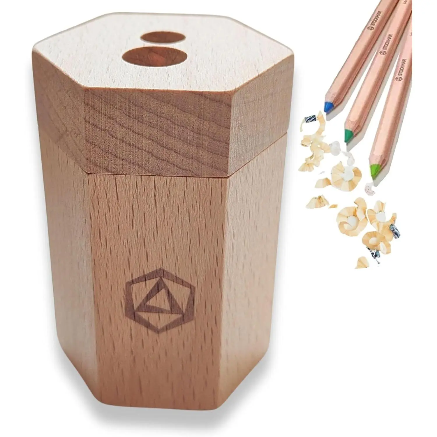 Dual Pencil Sharpener FSC Lime Wood for Thin and Thick Pencils - Triangular and Hexagonal Shape - Colour Giants, Waldorf Art Supplies, Made in Germany