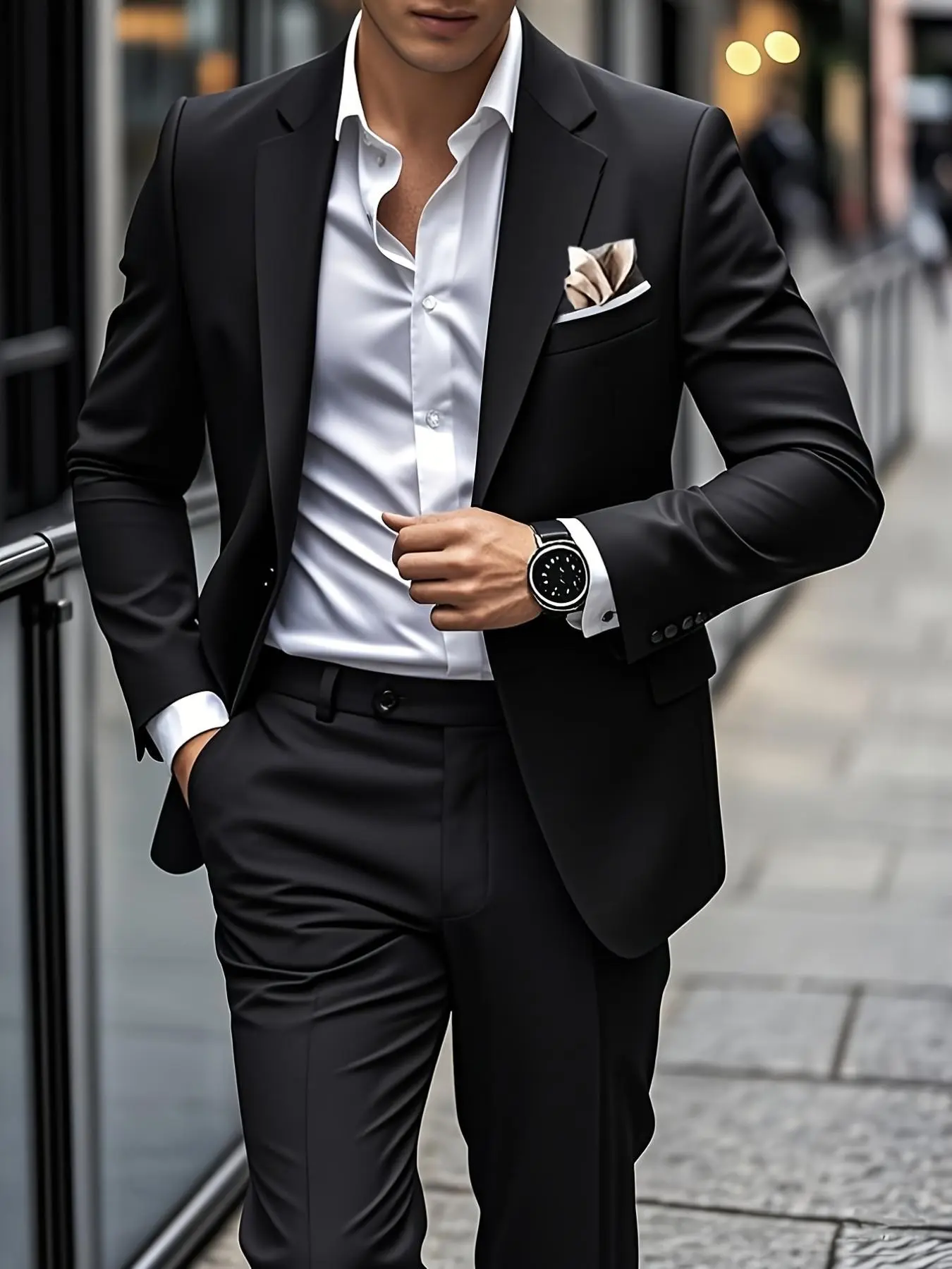 Men's Two-Buckle Blazer Set, Slim-Fit Business Suit, Spring Fall New Arrival, Perfect for Office, Parties, Gifts, Korean Style