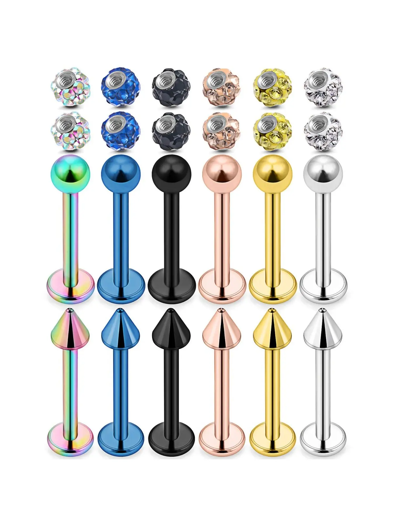 16G Stainless Steel Monroe Lip Rings Labret Studs Medusa Body Jewelry Piercing for Women Men 3mm Ball 6/8/10/12mm Bar Length