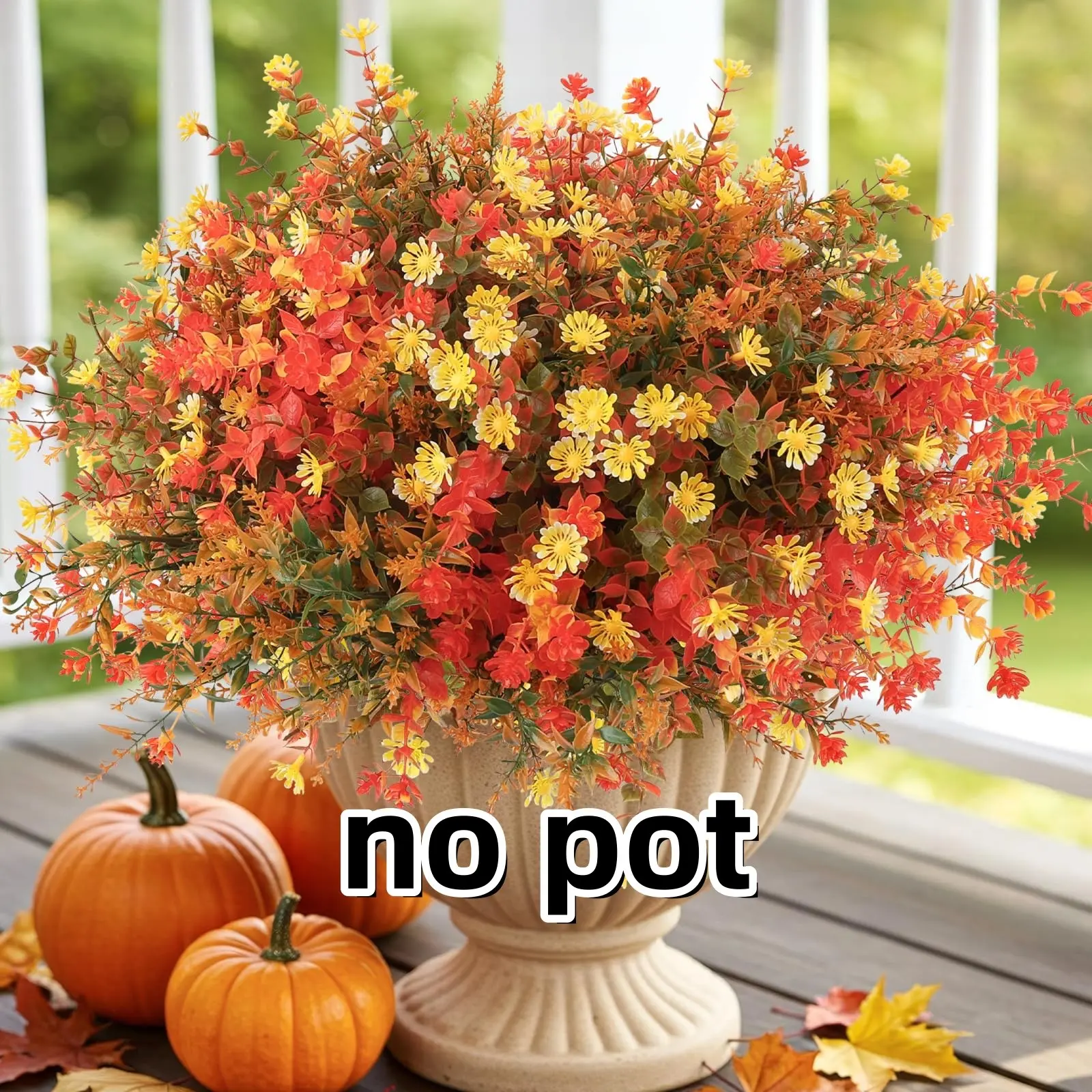 Fall Artificial Flowers for Outdoors, 24 Bundles Faux Mums Bouquet, UV Resistant Fake Plastic Decorative Greenery, Garden Porch Balcony Decor