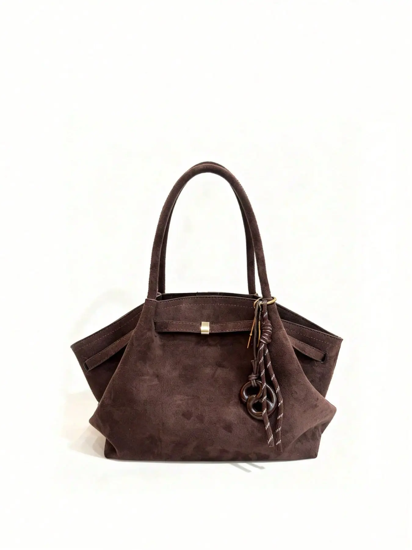 Retro Commute Handbag with Bag pendant,Vintage Large Capacity Underarm Purse Laptop Bag, Coffee Brown Suede Oversized Tote Bag,Stylish and Practical Accessory,Suitable for work,Shopping,Daily Use, Casual Commuter Bag