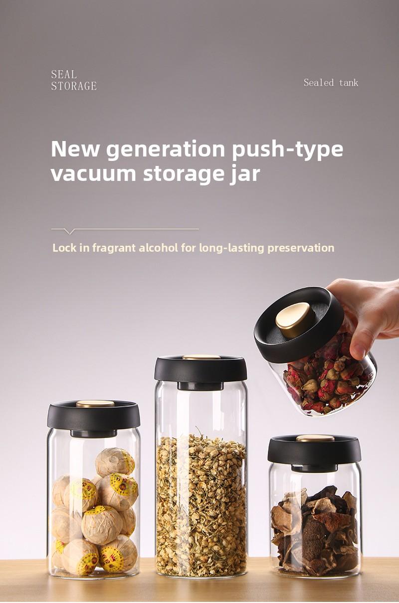 High Borosilicate Glass Sealed Jar 500Ml Black Gold Cap Kitchen Grain Candy Jar Press-Type Vacuum-Sealed Storage Jar