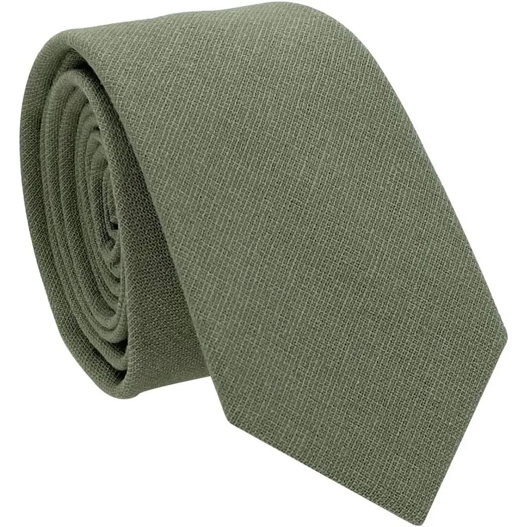 Mens Solid Color Cotton Necktie Regular Tie for Men, Sage