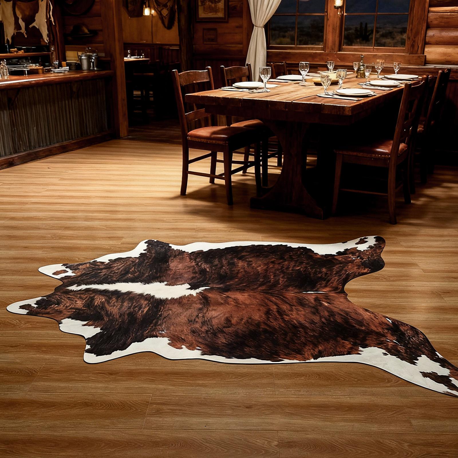 High-grade Faux Cowhide Carpet with Anti-slip Backing for Easy Cleaning Low Pile Rug for Living Room Bedroom Room Decoration Home Decor Polyester Style Western