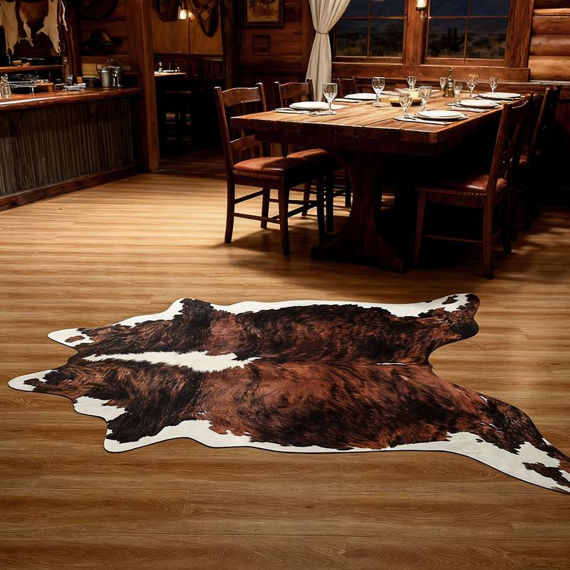 High-grade Faux Cowhide Carpet with Anti-slip Backing for Easy Cleaning Low Pile Rug for Living Room Bedroom Room Decoration Home Decor Polyester Style Western