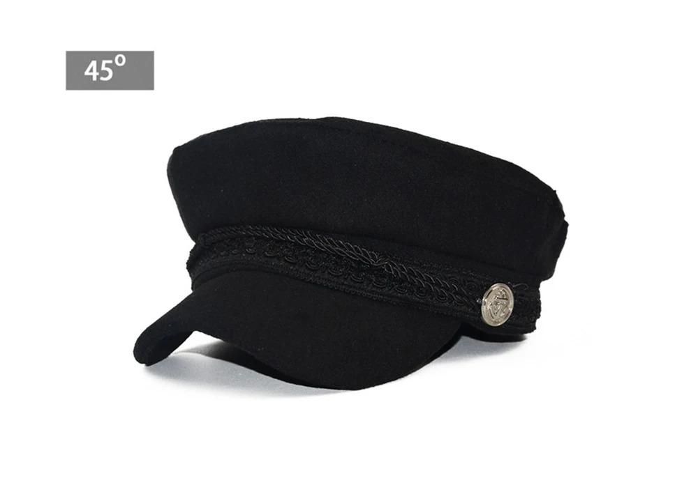 Fashion Women Men  Spring Autumn Sailor Black Ladies Beret Top Captain Cap Travel  Octagonal Hat
