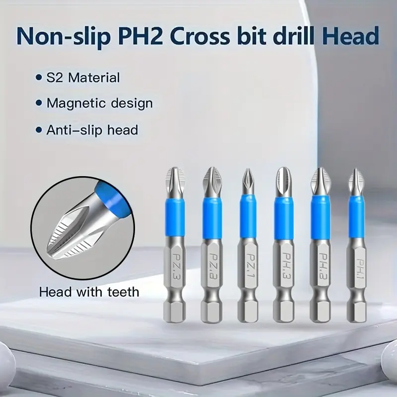 6Pcs Magnetic Screwdriver Bits Set, Heavy-Duty Anti-Slip Phillips & Pozidriv (PH1-PH3/PZ1-PZ3), 1/4 Hex Shank Bits for Power Screwdriver Drill, Durable S2 Steel Non-Slip Design
