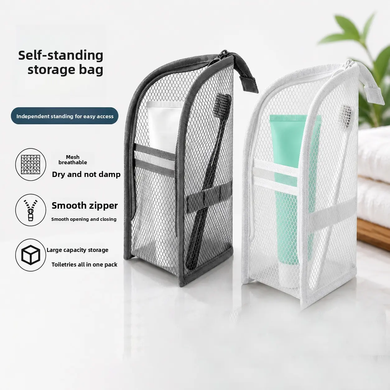 Triangular Upright Toiletry Bag - Large-Capacity Multi-Pocket Cosmetic Bag, Portable Storage Pouch for Travel and Business Trips