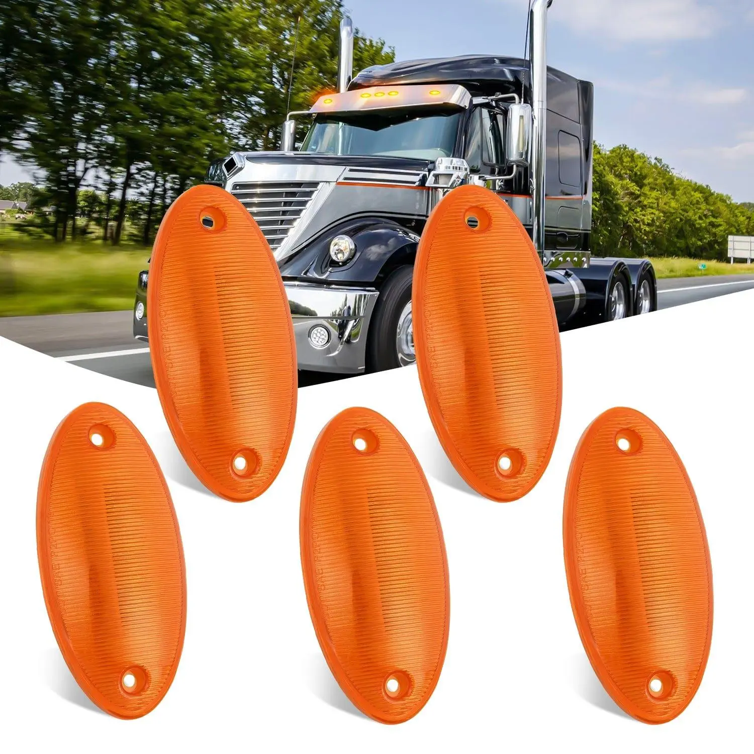 Nilight 5PCS 4LED Amber Cab Roof Marker Lights - Truck Accessories, Semi Truck Exterior Lighting, Semi Truck Accessories