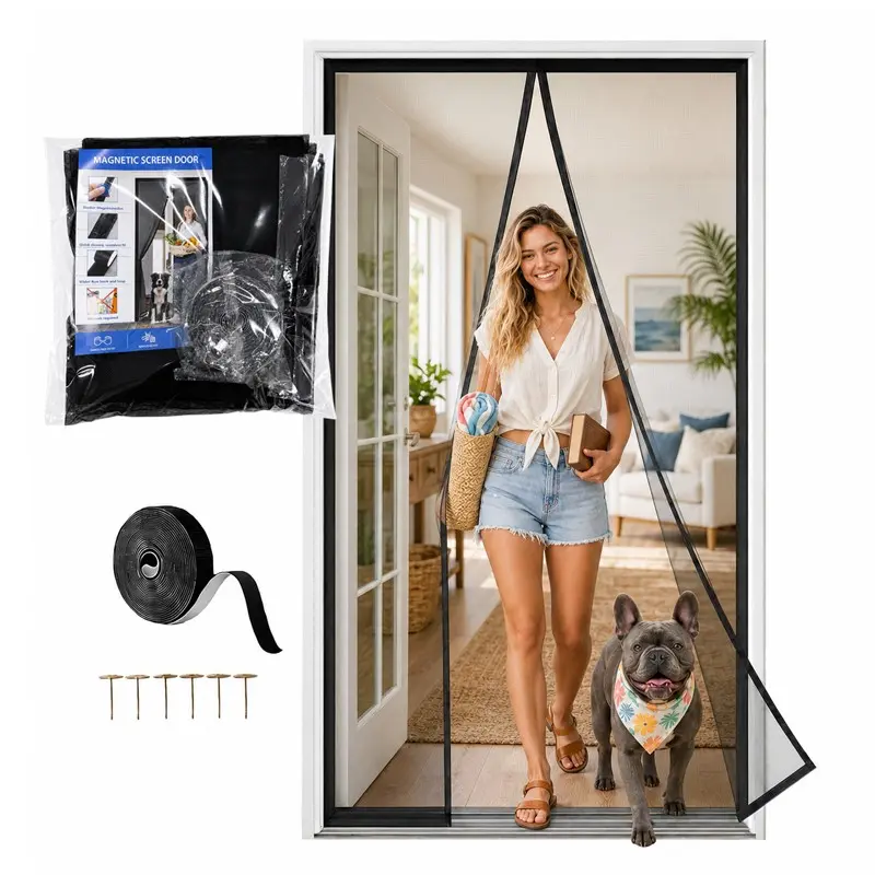 Magnetic Bug Screen Door, Self-Adhesive Tool-Free Installation, Helps Reduce Insects Entering, Hands-Free Auto-Closing, Pet-Friendly Breathable Mesh Curtain for Living Room, Bedroom and Balcony Doors
