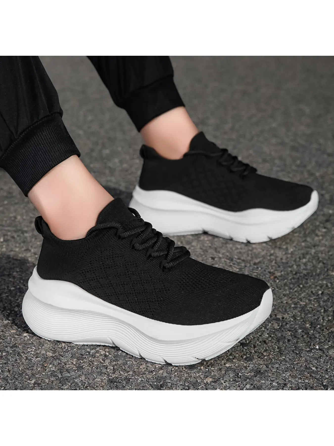 Wide Feet Friendly Light Purple Knit Sneakers, Hollow Mesh Breathable Cushion Platform Trainers Reduce Heel Pressure