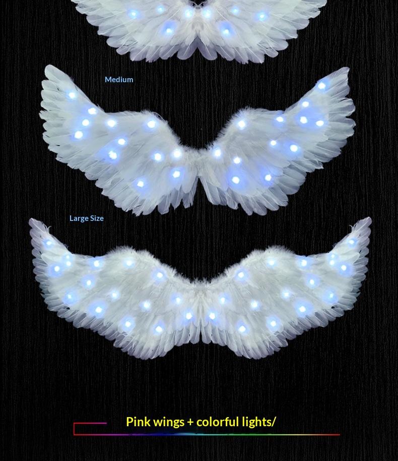 LED Light Source Glowing Feather Wings for Adults & Children Performance Props with Three-speed Switch Colorful Lighting & Built-in Battery
