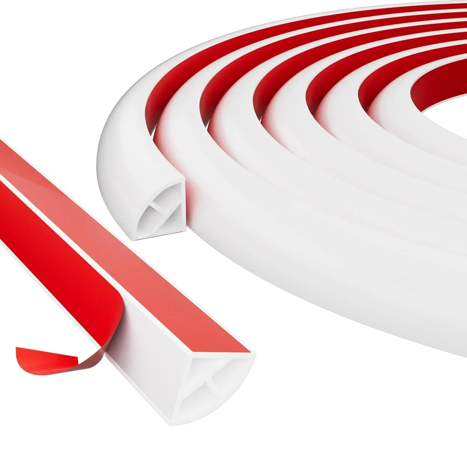 16.4ft/5m Flexible Peel and Stick Quarter Round Molding Trim for Walls,Bendable 1/4 Round Rubber Floor Shoe Molding,Crown Moulding Ceiling Border Trim,Double Adhesive Caulk Strip,White
