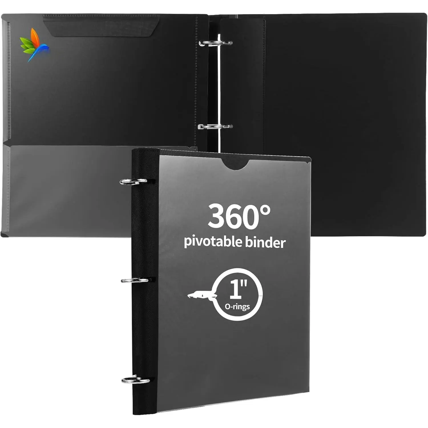 360  Pivotable Binder, Upgraded 3 Ring Binder 1 inch, Flexible Binders 3 Ring, Foldable Three Ring Binders- Black