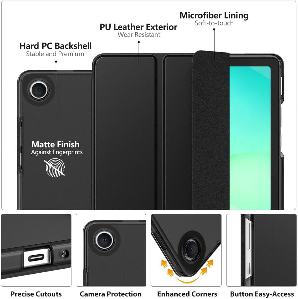 Case for Galaxy Tab A11 Plus 2026/ A9 Plus 2024 11-Inch, Slim Stand Protective Smart Cover with Hard PC Translucent Back Shell for Samsung Galaxy Tab A11+/ A9+ Tablet, Auto Wake/Sleep