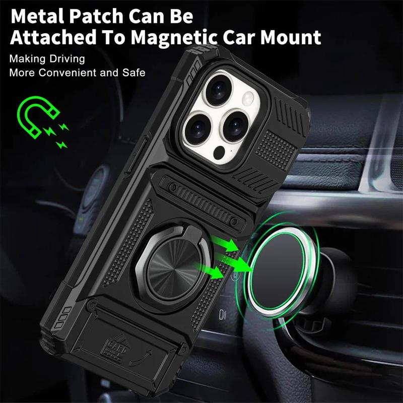 Military quality Case For iPhone 11 13 14 15 16 Pro Max Magnetic Rotated Ring Kickstand Heavy Duty Drop Protection Wallet Cover