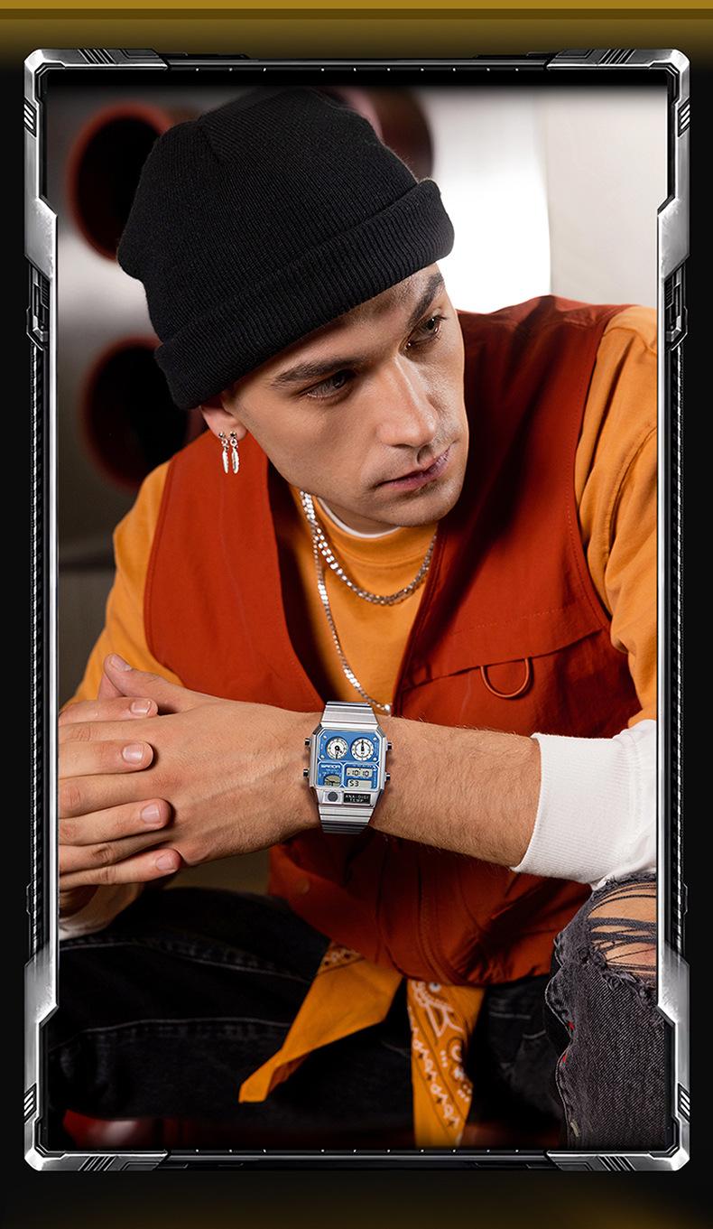 Trendy Men's Square Dial Digital Watch, Street Style Waterproof Luminous Watch, Multifunctional Timepiece with Temperature Measurement & Stopwatch