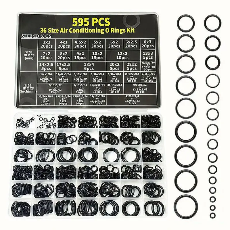 595pcs O-Ring Seals for Car Air Conditioning Repair, Universal Rubber Seal Kit with Easy Installation, 42-Piece Automotive Maintenance Set, Durable and Reliable Fixtures