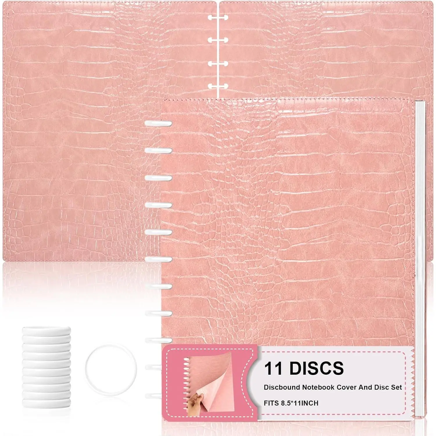Pink PU Leather 8.5"x11" Letter Size Discbound Notebook Planner Cover with 11 Pcs Expansion Discs, Office Disc Bound Accessories, No Inner Paper
