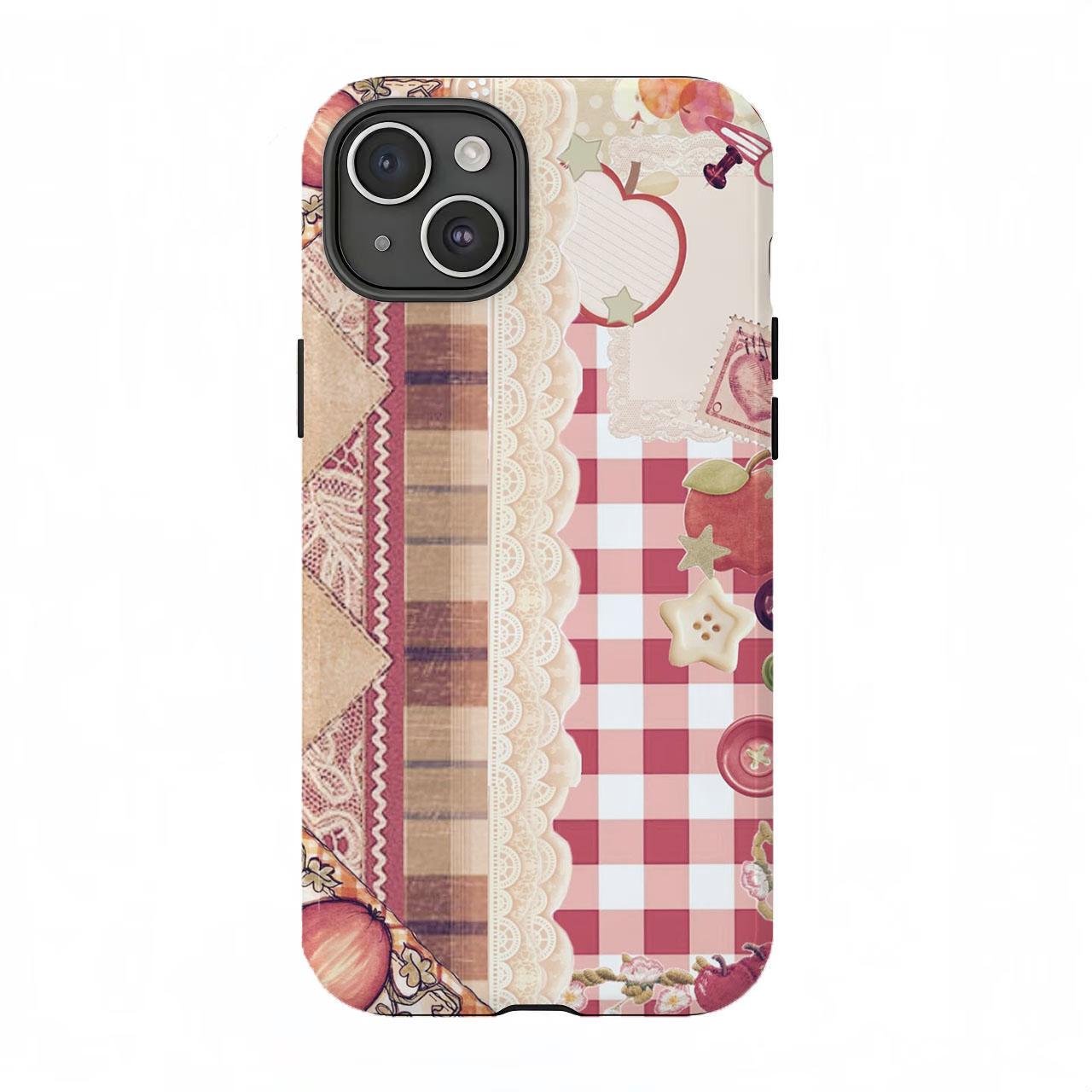 Cute Cottagecore Patchwork Phone Case|Pink Green Gingham Floral Protective Cover For iPhone 11 12 13 14 15 16 17 Pro Max For Samsung S26 S25 S24 S23 S22-Gift For Her/Him