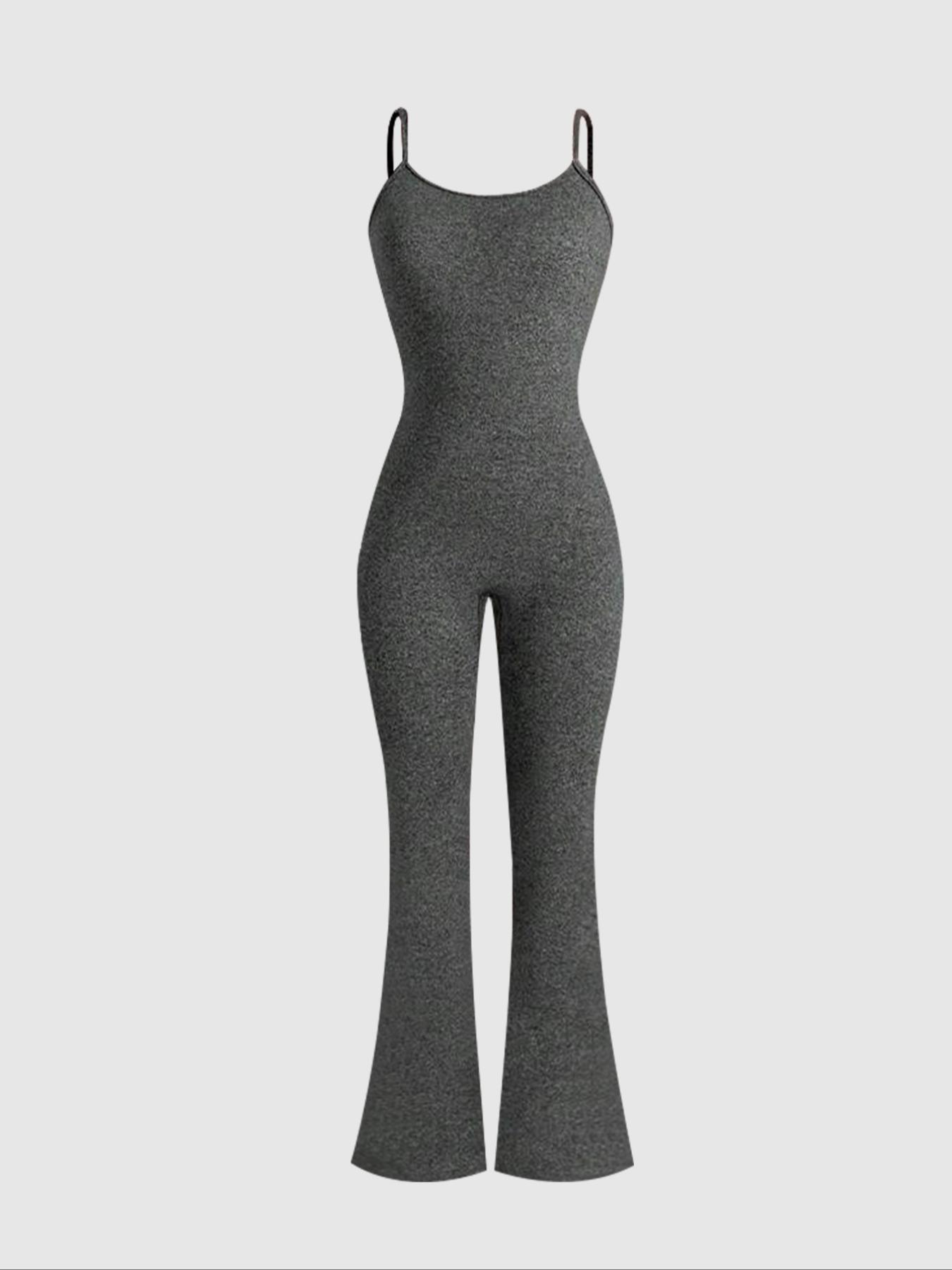 Women's Solid Color Simple Flare Leg Cami Jumpsuit, Casual Sleeveless Spaghetti Strap Bell Bottom Jumpsuit for Summer, Ladies' Clothes for Daily Wear, Spaghetti Straps Overalls