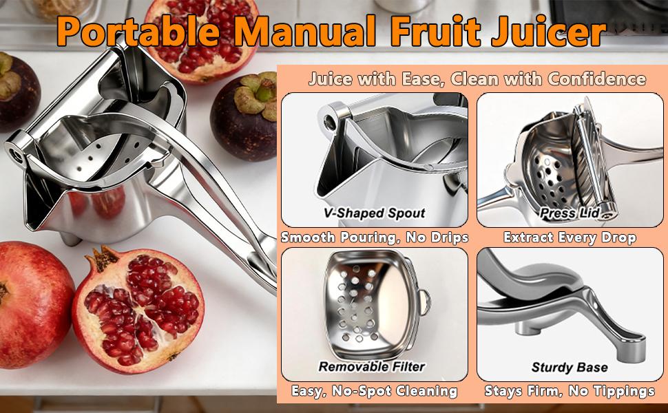 Hand Juicer Squeezer,2026 Upgraded Fruit Juice Squeezer,Metal Juicer Hand Press with Detachable Filter & Ergonomic Grip,Easy to Use & Clean for Lemon Lime Citrus Orange Grapefruit Pomegranates(1pc)