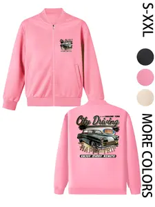 Women's American Street Style Hoodless Bomber Jacket with "ENJOY EVERY MINUTE" Print, Lightweight Zip-Up Jacket, American Street Style Print Design, Suitable for All Seasons, Casual & Street Style